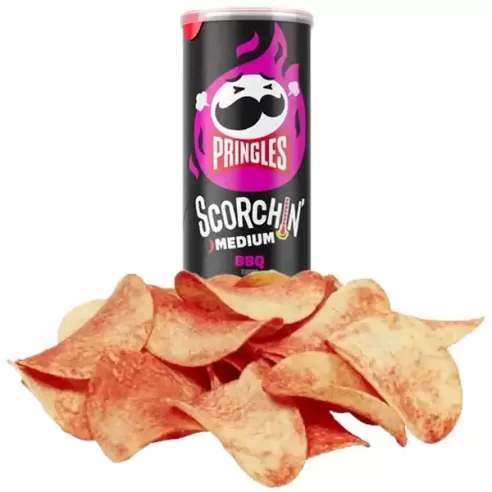 Pringles Scorchin' BBQ Potato Crisps Chips Fiery Spicy Snacks