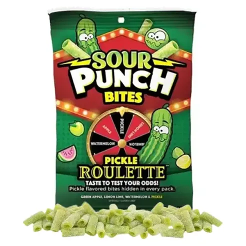 Sour Punch Bites Pickle Roulette Gummy Straw Bites